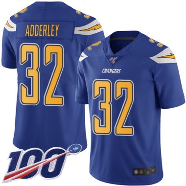 Los Angeles Chargers NFL Football Nasir Adderley Electric Blue Jersey Men Limited #32 100th Season Rush Vapor Untouchable